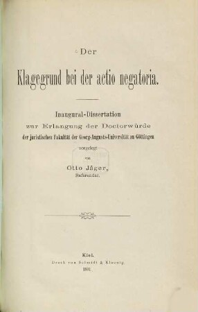 Der Klagegrund bei der actio negatoria