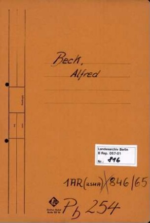 Personenheft Alfred Beck (*20.07.1904), SS-Hauptsturmführer