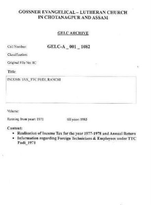 INCOME TAX TTC FUDI, RANCHI