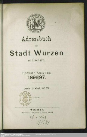 6.1896/97(1896): Adressbuch der Stadt Wurzen in Sachsen