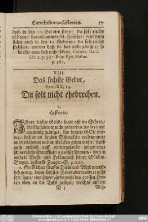 VIII. Das sechste Gebot, Exod. XX, 14. Du solt nicht ehebrechen.