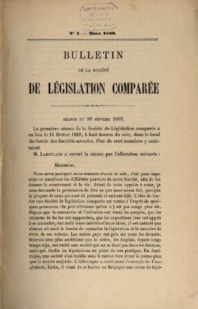 Bulletin de la Société de Législation Comparée. 1, [1/2.] 1869/70