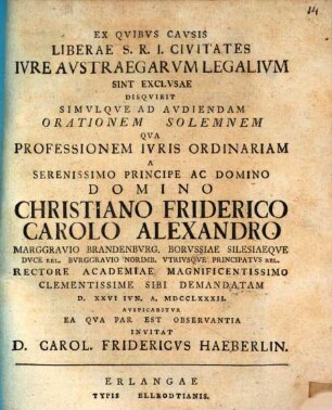 Ex quibus causis Liberae S. R. I. Civitates iure austraegarum legalium sint exclusae