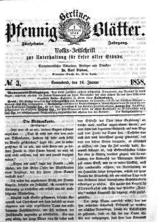 No. 3, Sonnabend, den 16. Januar