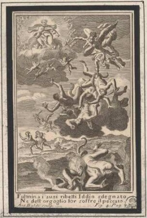 "Fulmina i suoi ribelli Iddio [...]", Illustration Nr. 4 auf S. 75 einer Erbauungsschrift