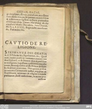 Cautio De Religione.