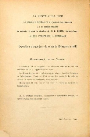 Catalogue des livres rares et curieux, littérature, philologie, autographes, etc. composant la bibliothèque de feu M. Aug. Scheler