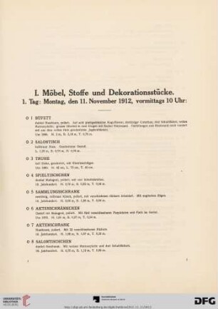 1. Tag: Montag, den 11. November 1912, vormittags 10 Uhr: (Nr. 1-180)
