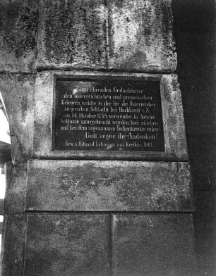 Schloss Lämberg : Schloss Lämberg (heute Schloss Lemberk, Tschechische Republik). Gedenktafel am Schloss
