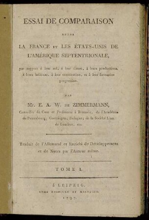 1: Essai De Comparaison Entre La France Et Les États-Unis De L'Amérique Septentrionale. Tome I