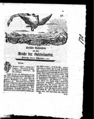 September, 1751. Sieben und dreyßigstes Stück