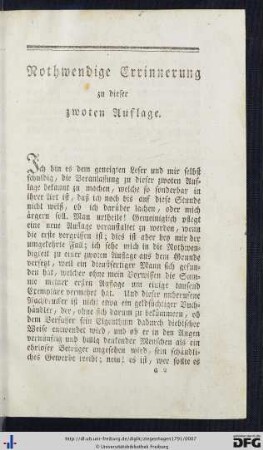 Nothwendige Erinnerung zu dieser zwoten Auflage.
