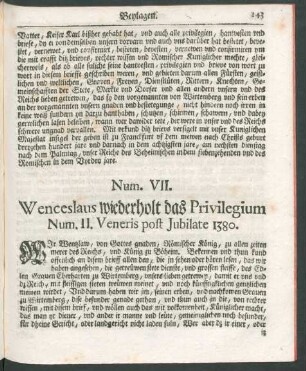 Num. VII. Wenceslaus wiederholt das Privilegium Num. II. Veneris post Iubilate 1380.