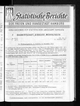 Das Bauhauptgewerbe in Hamburg im Dezember 1970 : Lfd. Nr. 6