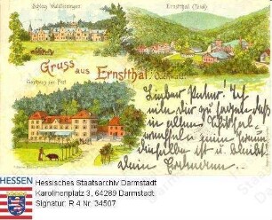 Ernsttal im Odenwald, Panorama und Einzelansichten / Schloss Waldleiningen und Gasthaus 'Zur Post'