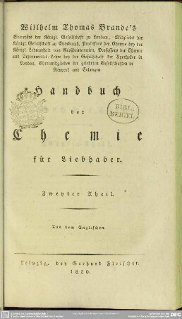 2: Willhelm Thomas Brande´s Handbuch der Chemie für Liebhaber