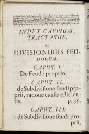 Index Capitum, Tractatus, de Divisionibus Feudorum.