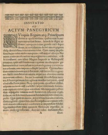 Invitatio Ad Actum Panegyricum.