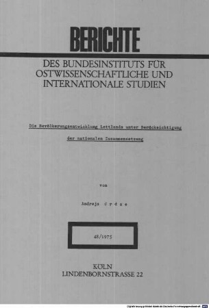 Die Bevölkerungsentwicklung Lettlands unter Berücksichtigung der nationalen Zusammensetzung
