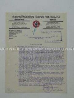 Schreiben der NSDAP-Kreisleitung Meißen an die Gauleitung zur Teilnahme der Bevölkerung am Boykott jüdischer Unternehmen - Sachkonvolut