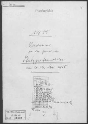 Pfalzgrafenweiler mit Durrweiler, Edelweiler, Herzogsweiler, Kälberbronn und Neu-Nuifra: Visitationsbericht mit Pfarrbericht 1955