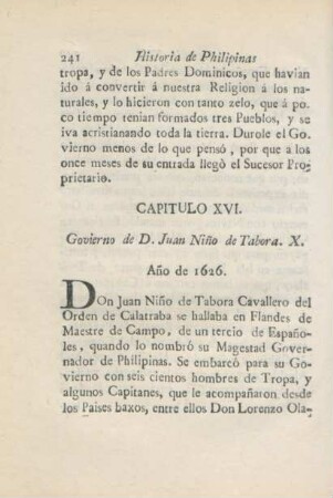 Capitulo XVI. Govierno de D. Juan Nino de Tabora. X.