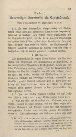 67-104 Ueber Unvermögen (impotentia) als Ehehinderniß