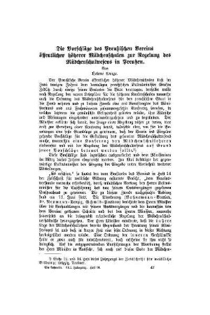 Die Vorschläge des Preußischen Vereins öffentlicher höherer Mädchenschulen zur Regelung des Mädchenschulwesens in Preußen