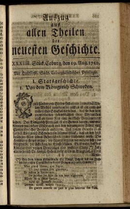 XXXIIII. Stück. Coburg, den 19. Aug. 1750.