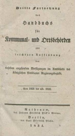 Fortsetzung, 3: Von 1831 bis ult. 1833