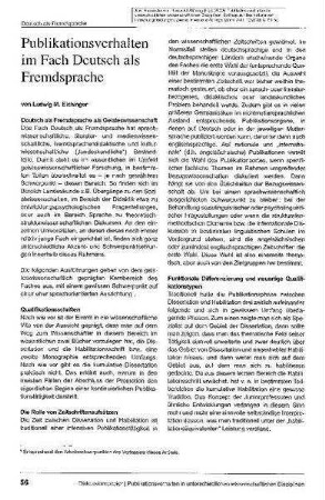 Publikationsverhalten im Fach Deutsch als Fremdsprache