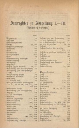 Sachregister zu Abtheilung I.-III.