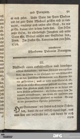 III. Abschrift eines aufrührischen und bettrügerischen Schreibens, das man fälschlich untergeschoben...