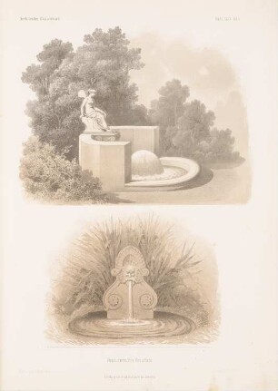 Fontainen, Potsdam: Perspektivische Ansichten (aus: Architektonisches Skizzenbuch, H. 44/1, 1860)