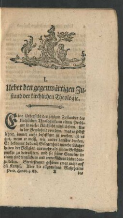 I. Ueber den gegenwärtigen Zustand der kirchlichen Theologie