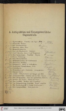 A. Antiquitäten und Kunstgewerbliche Gegenstände (Nr. 1 - 330)