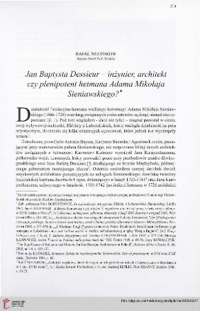 71: Jan Baptysta Dessieur - inżynier, architekt czy plenipotent hetmana Adama Mikołaja Sieniawskiego? : =