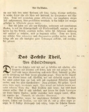 Das Sechste Theil, Von SchulOrdnungen