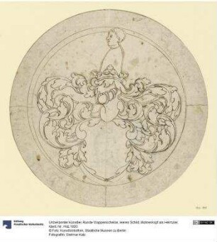 Runde Wappenscheibe, leeres Schild, Mohrenkopf als Helmzier