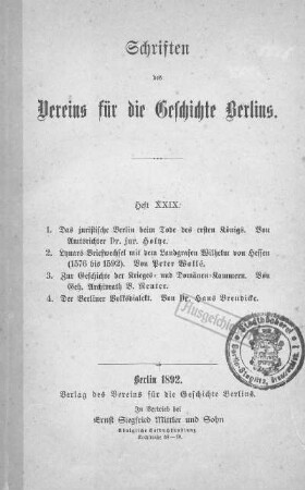 Das juristische Berlin beim Tode des ersten Königs