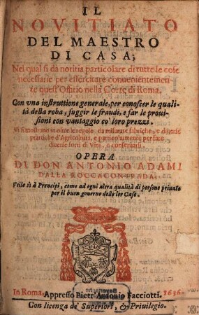 Il novitiato del Maestro di Casa