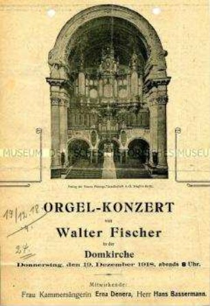 Programmfolge zu einem Orgel-Konzert in der Domkirche Berlin