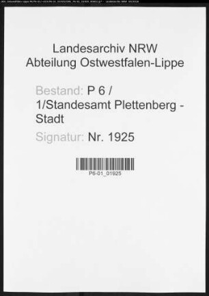 Sterberegister Standesamt Plettenberg-Stadt