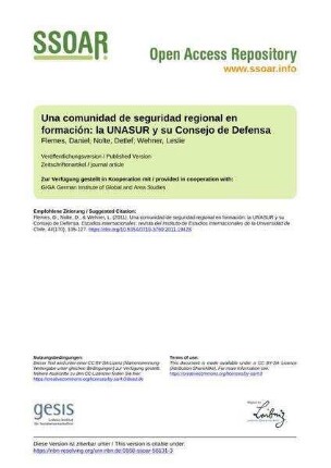 Una comunidad de seguridad regional en formación: la UNASUR y su Consejo de Defensa