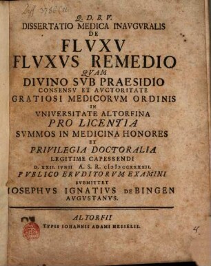 Diss. med. inaug. de fluxu, fluxus remedio