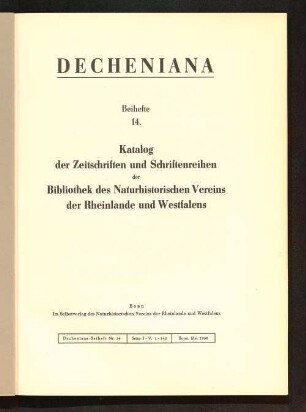 Katalog der Zeitschriften und Schriftenreihen der Bibliothek des Naturhistorischen Vereins der Rheinlande und Westfalens