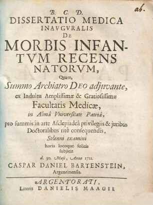 Dissertatio medica inauguralis de morbis infantum recens natorum