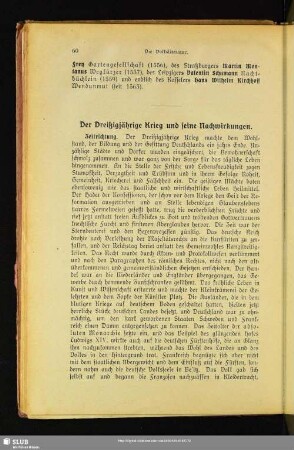 Der Dreißigjährige Krieg und seine Nachwirkungen