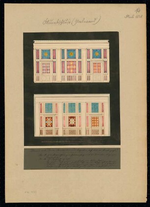 Flurabschluss: Glaswand Monatskonkurrenz November 1838: 2 Aufrisse; Maßstabsleiste