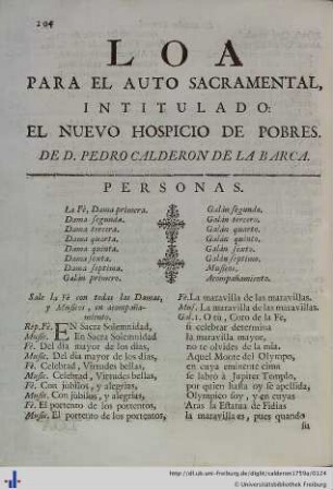 Loa para el Auto Sacramental El nuevo Hospicio de Pobres.